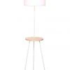 Sarantino Metal Floor Lamp Stand Tripod In Round Shade Wooden Table Shelf White