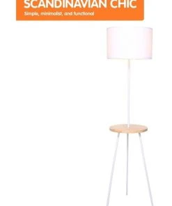 Sarantino Metal Floor Lamp Stand Tripod In Round Shade Wooden Table Shelf White -The Shine Nook Sales Store 828976060 4 720x928