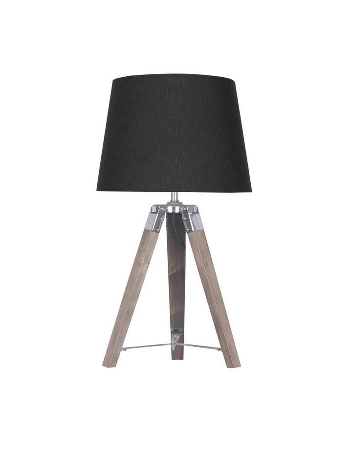 Sarantino Wooden Tripod Table Lamp With Black Linen Taper Fabric Round Shade Reading Light 1 Sarantino Wooden Tripod Table Lamp With Black Linen Taper Fabric Round Shade Reading Light