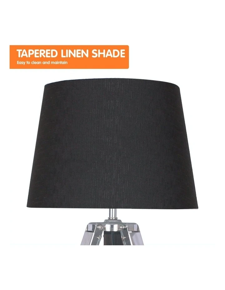 Sarantino Wooden Tripod Table Lamp With Black Linen Taper Fabric Round Shade Reading Light 3 Sarantino Wooden Tripod Table Lamp With Black Linen Taper Fabric Round Shade Reading Light - Image 3