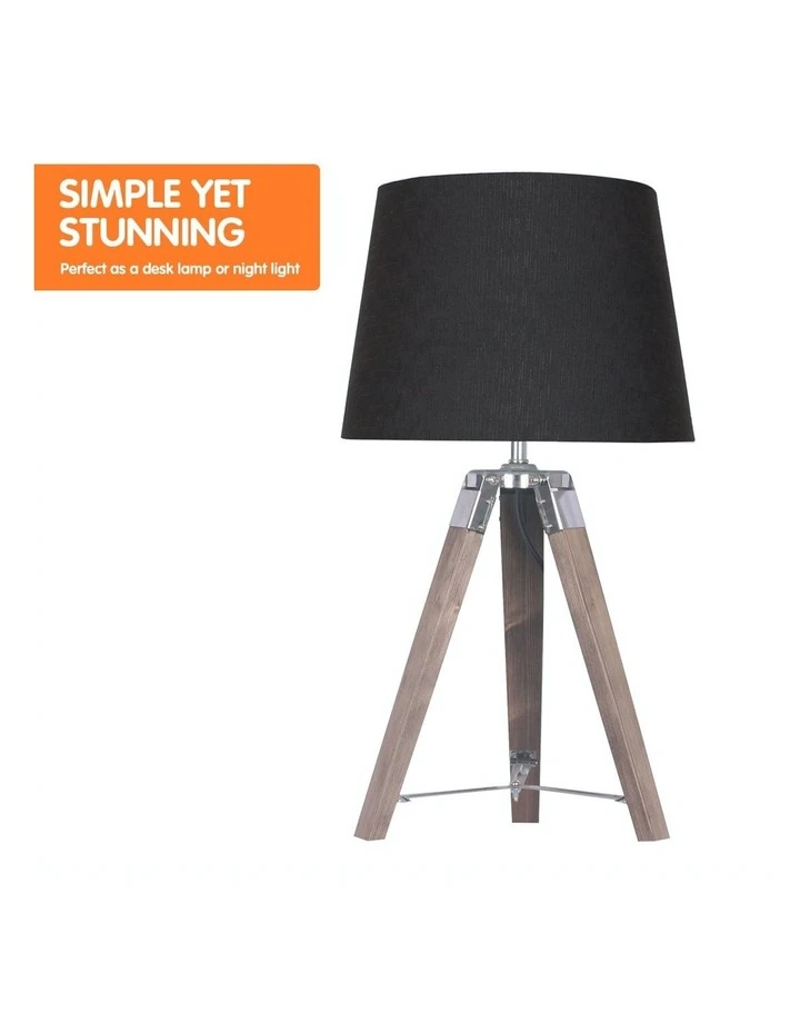Sarantino Wooden Tripod Table Lamp With Black Linen Taper Fabric Round Shade Reading Light 5 Sarantino Wooden Tripod Table Lamp With Black Linen Taper Fabric Round Shade Reading Light - Image 5