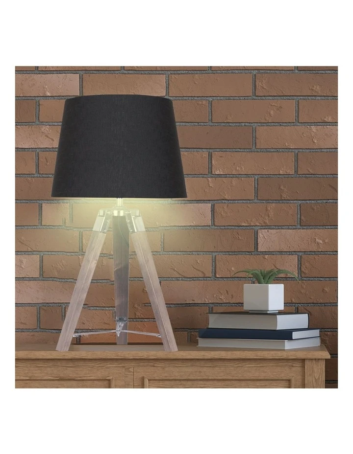 Sarantino Wooden Tripod Table Lamp With Black Linen Taper Fabric Round Shade Reading Light 6 Sarantino Wooden Tripod Table Lamp With Black Linen Taper Fabric Round Shade Reading Light - Image 6