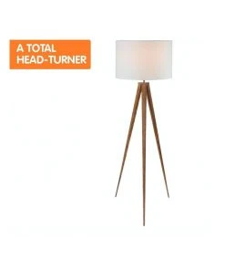 Sarantino Floor Lamp Tripod Stand In Round Drum Shade Wood Finish Legs Light Reading -The Shine Nook Sales Store 828976420 5 720x928