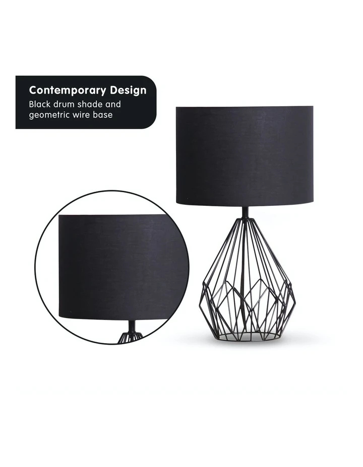 Sarantino Metal Wire Table Lamp Black Finish Reading Light With Black Drum Shade 3 Sarantino Metal Wire Table Lamp Black Finish Reading Light With Black Drum Shade - Image 3
