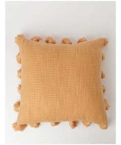 Vue Gibraltar Cotton Slub Cotton Cushion w/ Tassels in Peach