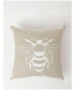 Heritage Mellifera Embroidered Bee Cushion Natural