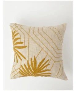 Vue Maricopa Palm Leaf Embroidered Cushion in Ochre