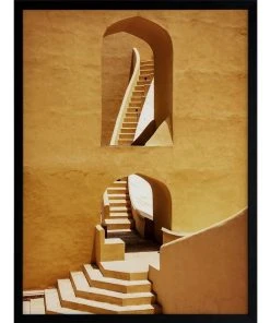 Urban Road Winding Staircase Mustard Print Black Frame