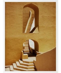 Urban Road Winding Staircase Mustard Print White Frame