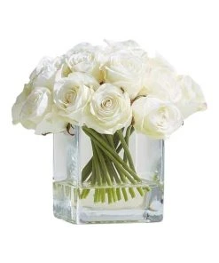 Vicky Yao Real Touch Faux Silk White Rose Arrangement