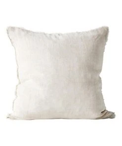 Aura Home Vintage Linen Fringe Cushion Sand