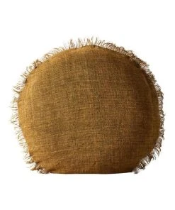 Aura Home Vintage Linen Fringe 45cm Round Cushion in Bronze