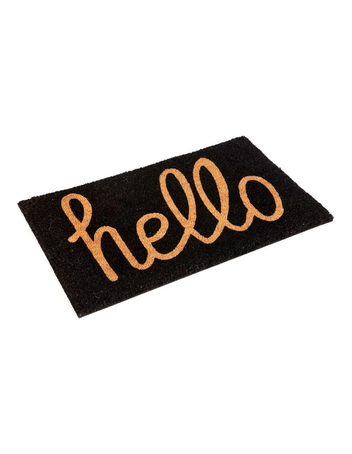 Fab Habitat Hello - Black PVC Backed Coir Doormat 45x75 cm 1 Fab Habitat Hello - Black PVC Backed Coir Doormat 45x75 cm