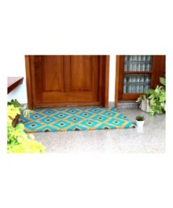 Fab Habitat Kimberley Blue PVC Backed Coir Doormat 45x75 cm