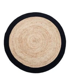 Fab Habitat 120cm Round Jute Rug | Decorative Floor Rug Phoenix Black & Natural