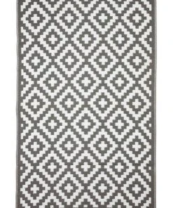 Fab Habitat 270x360cm Aztec Grey & White Recycled Plastic Outdoor Rug and Mat
