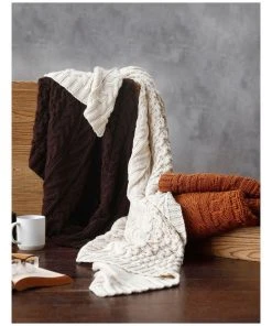 M.M Linen Cable Knit Throw in Coffee -The Shine Nook Sales Store 841634560 5 720x928