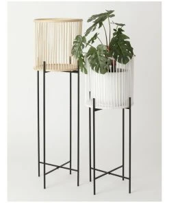 Vue Pulse 80cm White Bamboo And Metal Planter Stand -The Shine Nook Sales Store 847318690 3 720x928