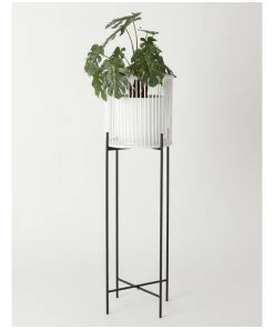 Vue Pulse 100cm White Bamboo And Metal Planter Stand