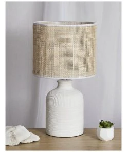 Australian House & Garden Nightcliff Ceramic Base Lamp With Weave Shade 46.5x26x26cm in White/Natural -The Shine Nook Sales Store 865784980 4 720x928