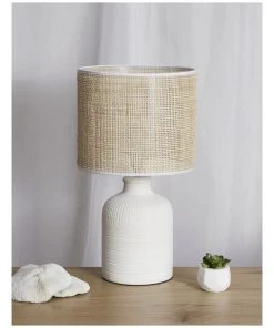 Australian House & Garden Nightcliff Ceramic Base Lamp With Weave Shade 46.5x26x26cm in White/Natural -The Shine Nook Sales Store 865784980 5 720x928