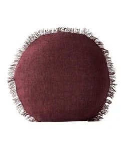 Aura Home Vintage Linen Fringe 55cm Round Cushion In Syrah