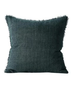 Aura Home Vintage Linen Fringe Cushion in Storm