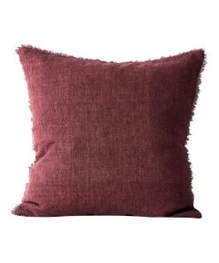 Aura Home Vintage Linen Fringe Cushion in Syrah