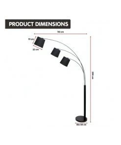 Sarantino Adjustable 3-Light Tapered Shade Arc Floor Lamp Black -The Shine Nook Sales Store 869501980 4 720x928
