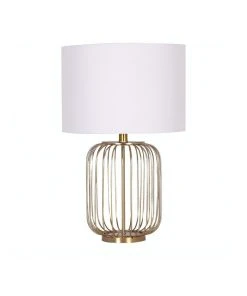 Sarantino Table Lamp Rose Gold Finish with White Linen Shade