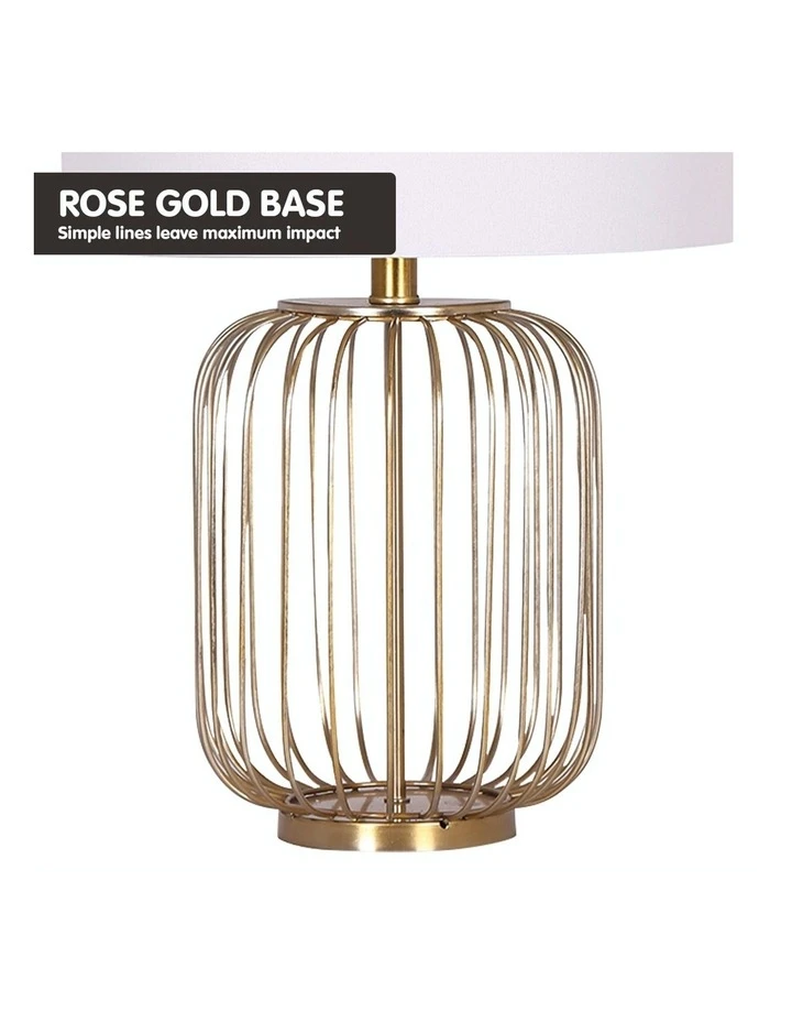 Sarantino Table Lamp Rose Gold Finish with White Linen Shade 4 Sarantino Table Lamp Rose Gold Finish with White Linen Shade - Image 4