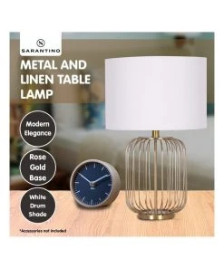 Sarantino Table Lamp Rose Gold Finish with White Linen Shade 13 Sarantino Table Lamp Rose Gold Finish with White Linen Shade -The Shine Nook Sales Store 869502430 7 720x928