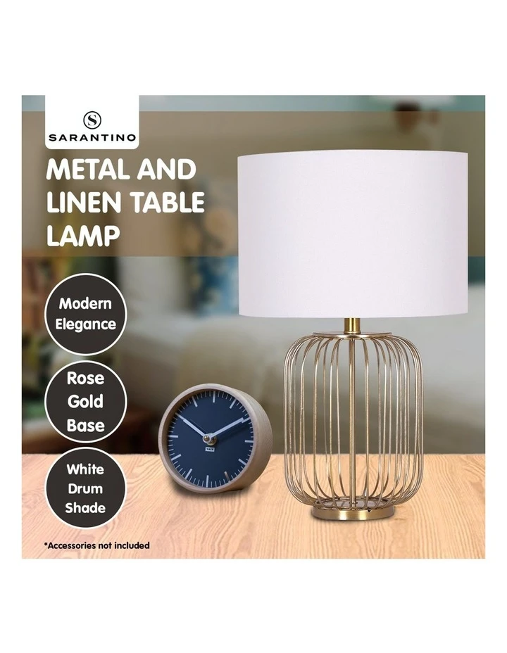 Sarantino Table Lamp Rose Gold Finish with White Linen Shade 7 Sarantino Table Lamp Rose Gold Finish with White Linen Shade - Image 7