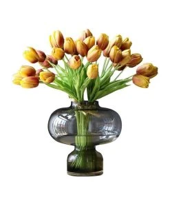 Vicky Yao Real Touch Artificial Elegant Golden Yellow Tulip Flower Arrangement