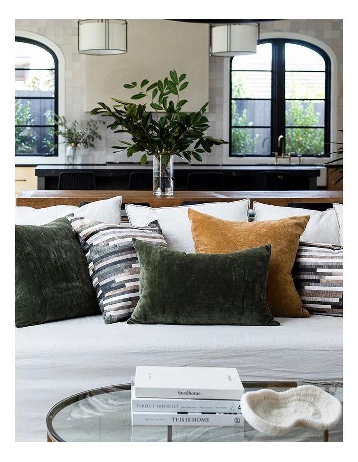 Madras Link Velvet Cushion Olive 2 Madras Link Velvet Cushion Olive - Image 2