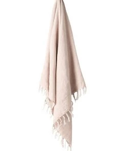 Aura Home Vintage Linen Fringe Throw in Shell
