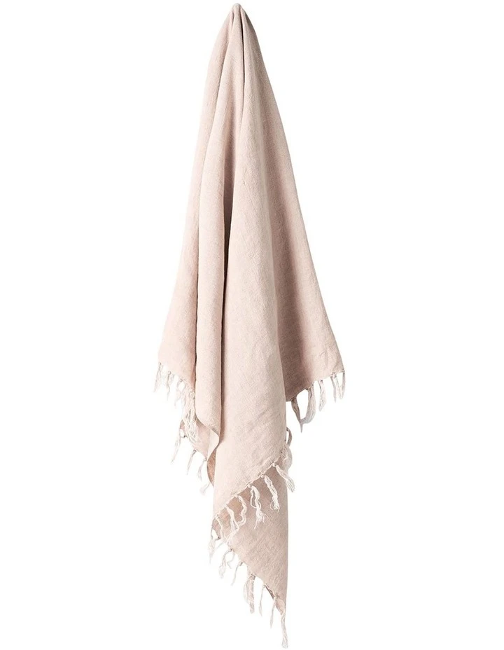 Aura Home Vintage Linen Fringe Throw in Shell 1 Aura Home Vintage Linen Fringe Throw in Shell