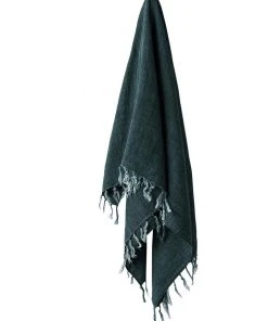 Aura Home Vintage Linen Fringe Throw in Storm