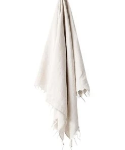 Aura Home Vintage Linen Fringe Throw in Sand