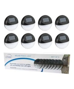 Milano Décor Utmark 8 Pack Round Solar LED Solar Fence Lights Black