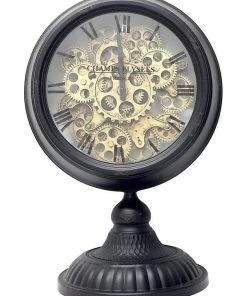 La Florentina Industrial Moving Cogs Standing Clock Black