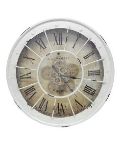 La Florentina Bassett Industrial Moving Cogs Wall Clock Round 60cm White
