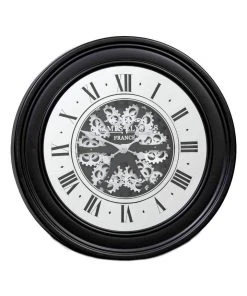 La Florentina Miro' French Mirrored Moving Cogs Wall Clock 80cm Black
