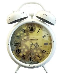 La Florentina Madame Blance Alarm Moving Cogs Bedside Clock White