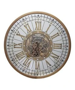 La Florentina Mirrored Paris Moving Cogs Wall Clock 80cm Gold