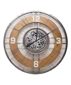 La Florentina Geo Roman Round Country Moving Cogs Wall Clock Rustic