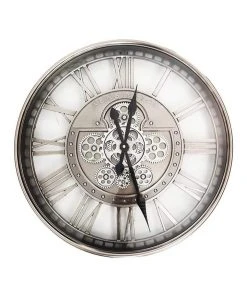 La Florentina The Kensington Round Industrial Moving Cogs Wall Clock Silver
