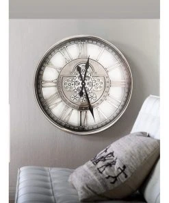La Florentina The Kensington Round Industrial Moving Cogs Wall Clock Silver -The Shine Nook Sales Store 893462860 3 720x928